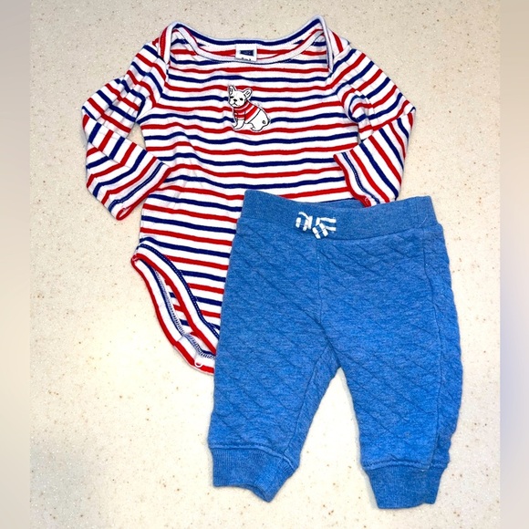 Janie and Jack Striped Onesie and Blue Pants Set - Picture 1 of 3